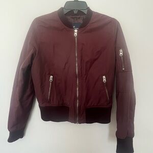 Burgundy Bomber Jacket with Zipper Details